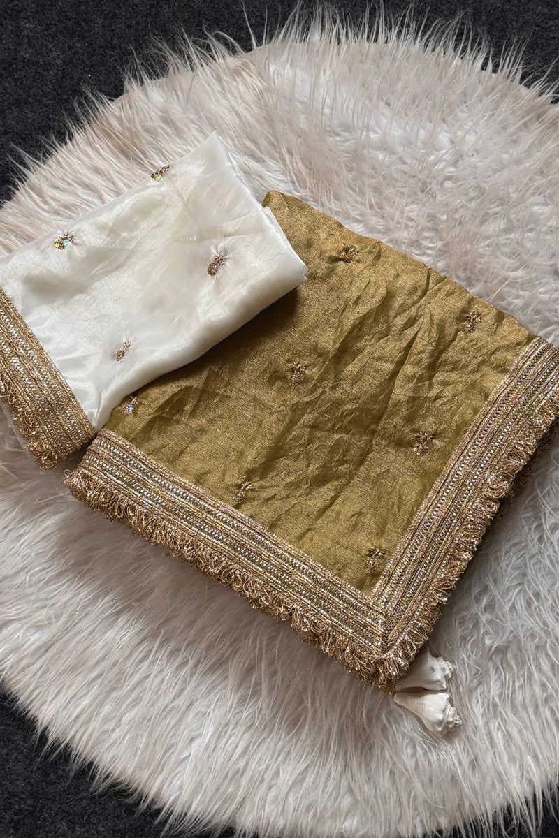 designer gold satin saree