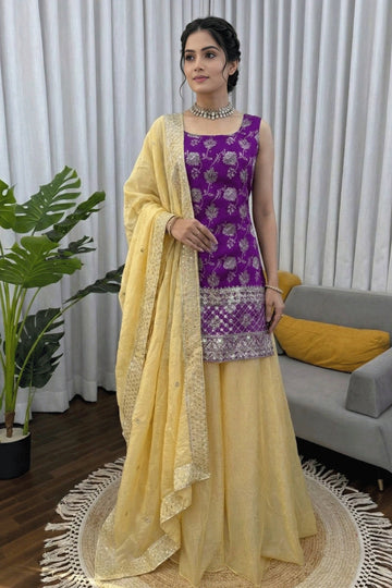 designer jacquard silk plazzo suit