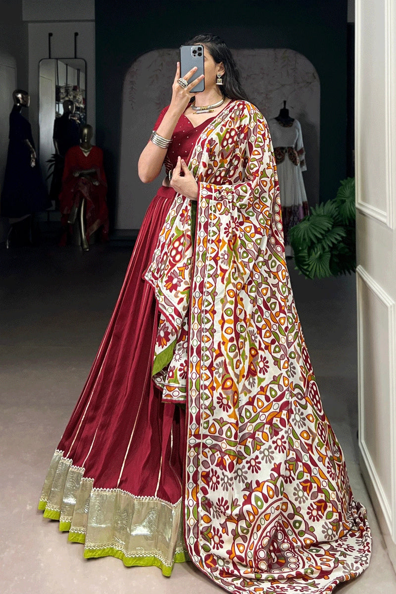 designer lehenga choli with gamthi print dupatta