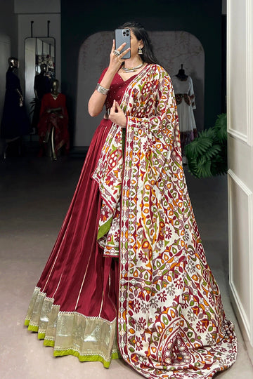 designer lehenga choli with gamthi print dupatta
