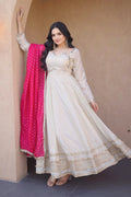 designer off white gown with dupatta