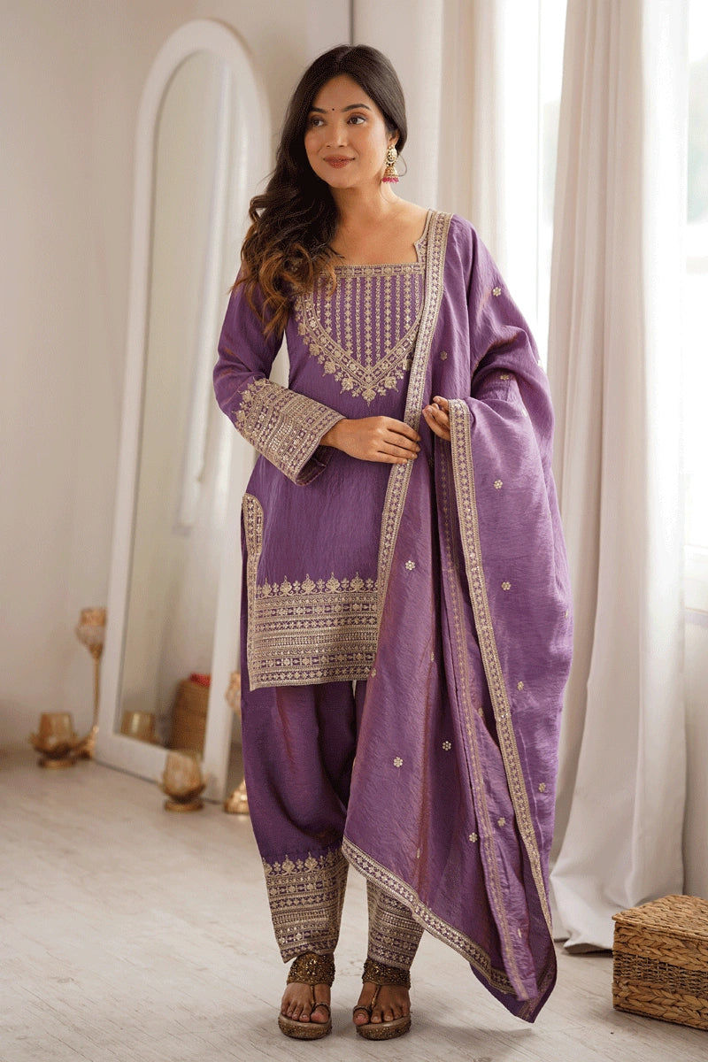 designer purple color farshi shalwar with kurta for women