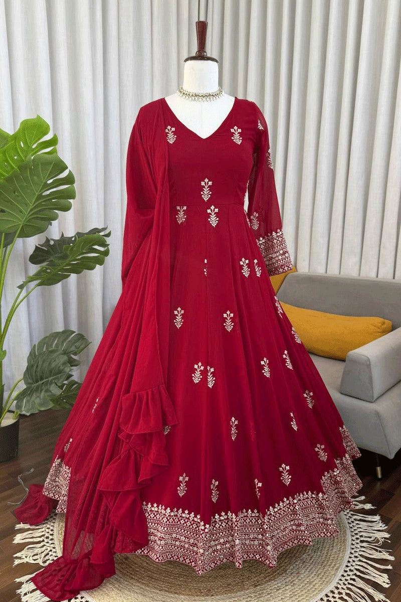 designer red anarkali dress