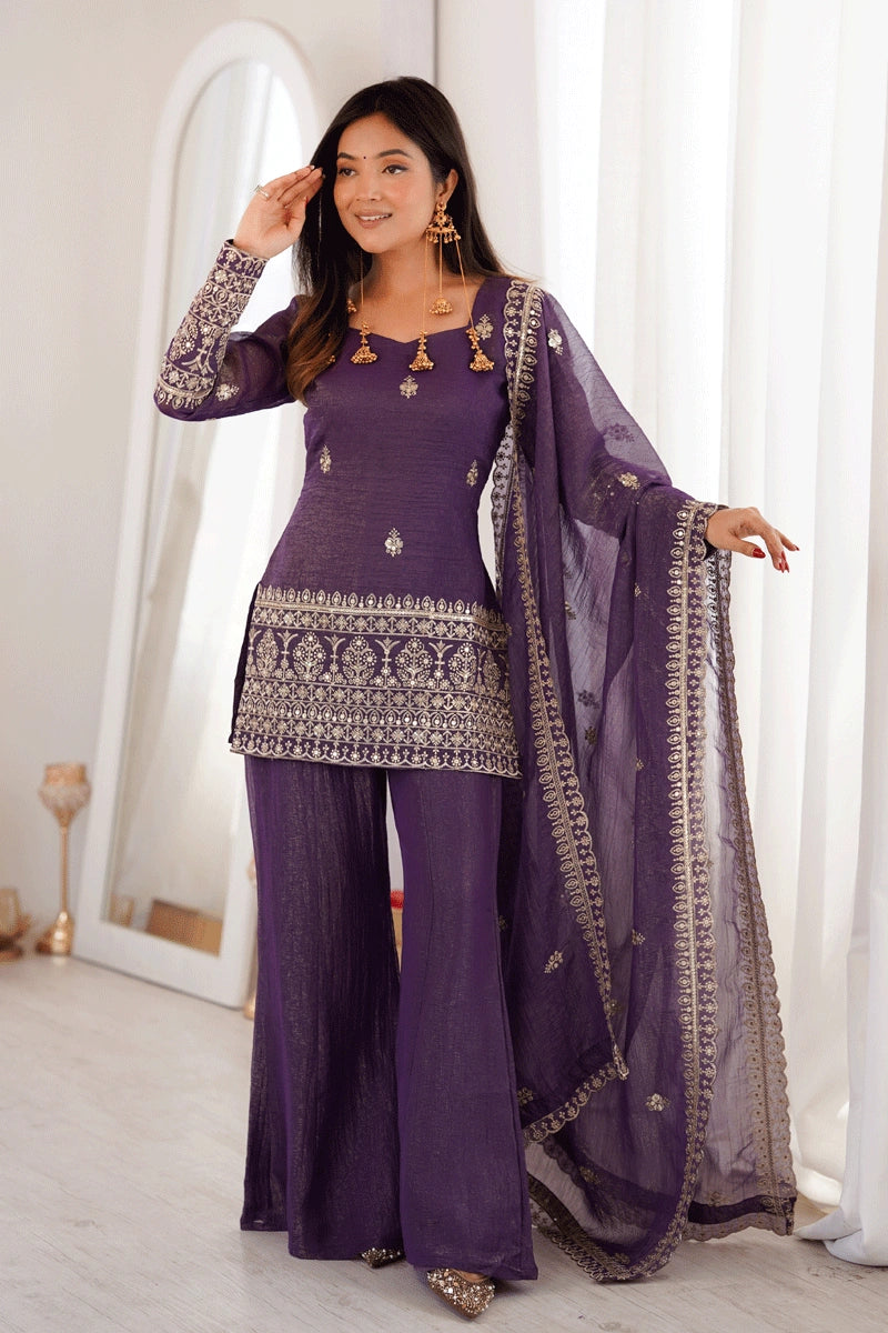 designer top with bell bottom pant