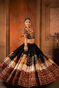 dori style blouse with black lehenga choli