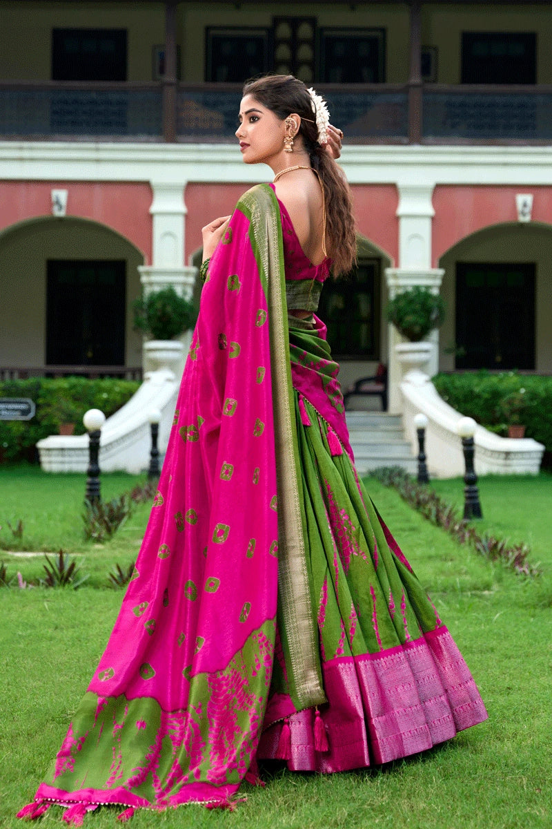 double colour green and pink colour half saree 