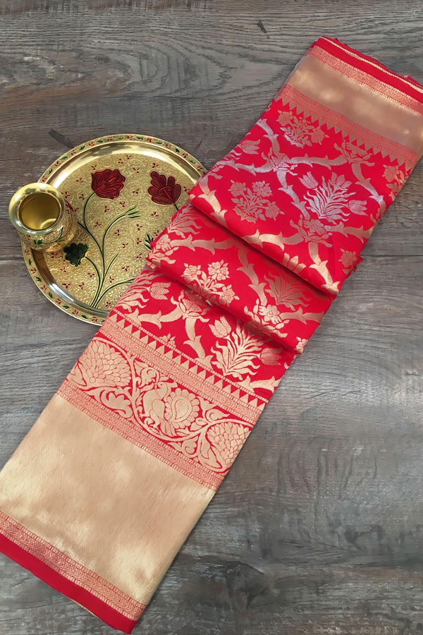 Durga Puja Special Red Saree Online Shopping - Anaya Designer Studio