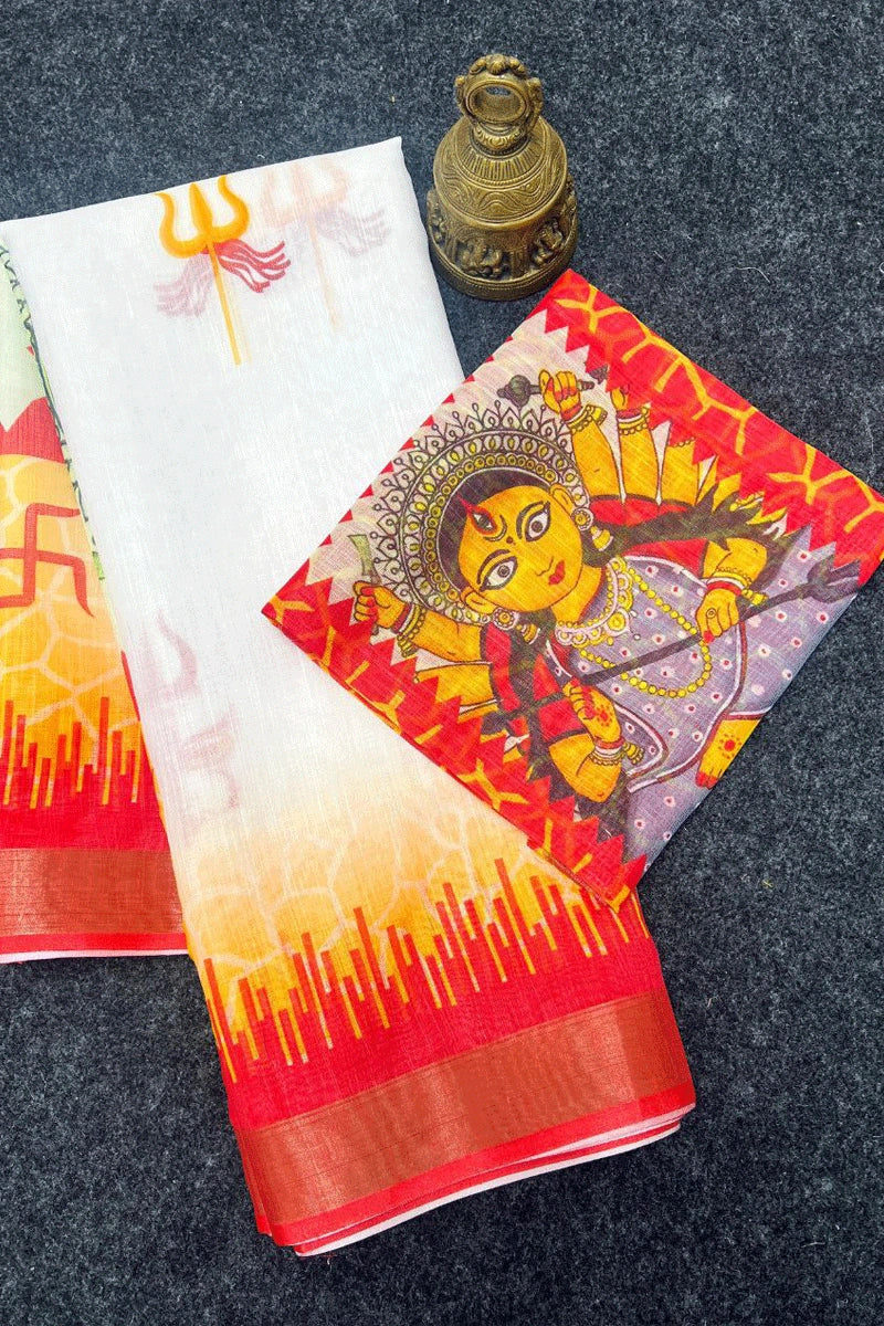 durga mata print saree for women