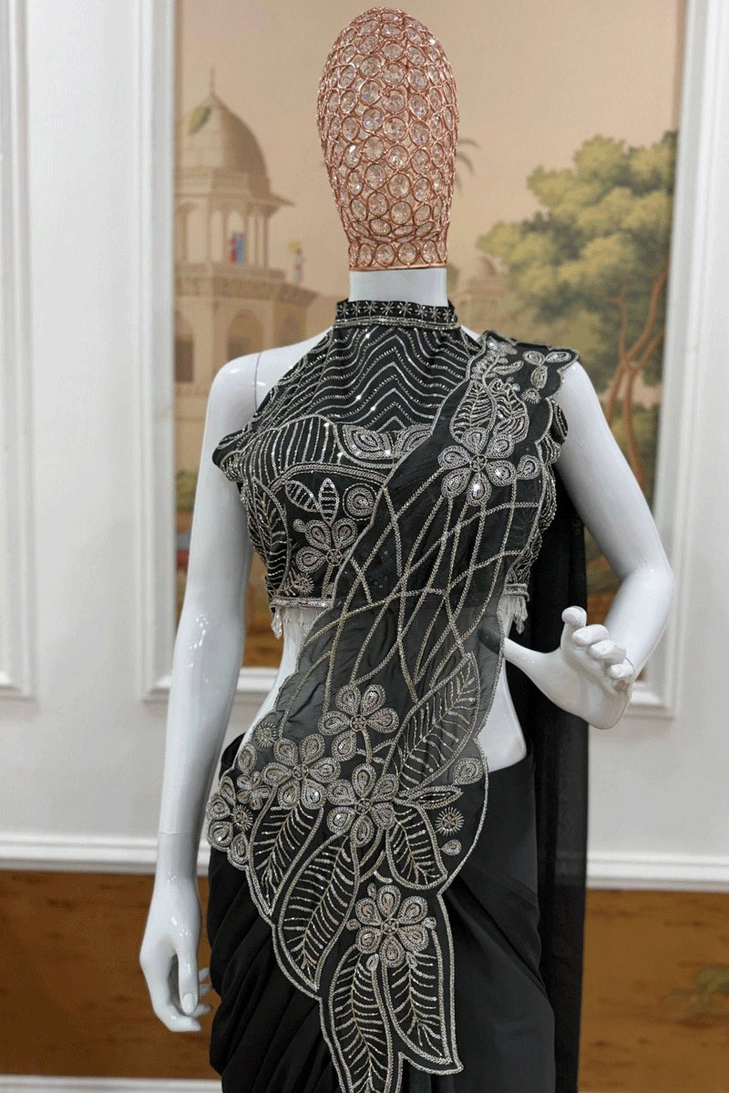 easy drape black saree