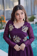 elegant purple embroidered gown