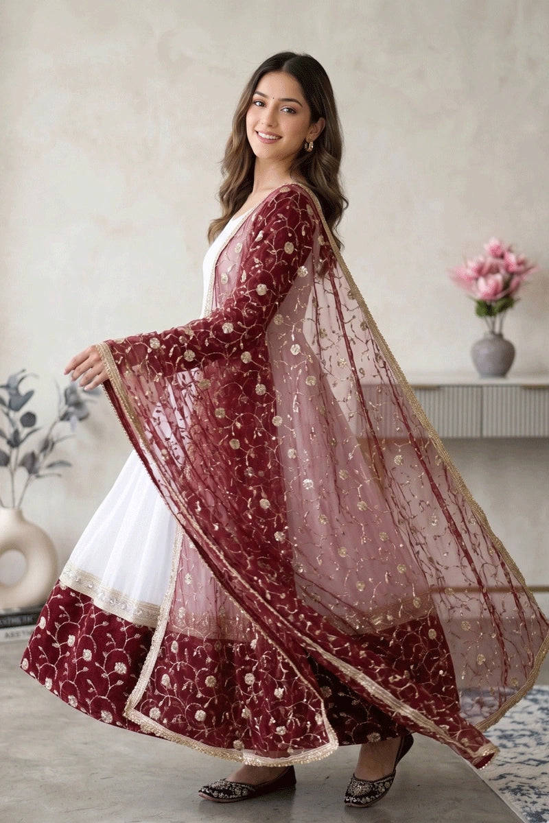 heavy flair embroidery gown with dupatta