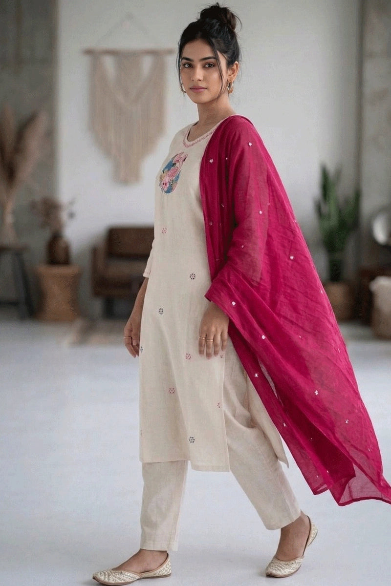 embroidered khadi cotton outfit