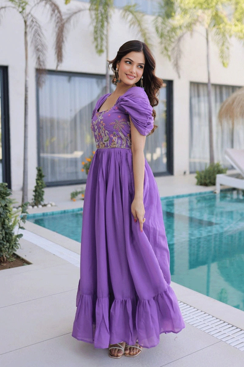 embroidered long party gown