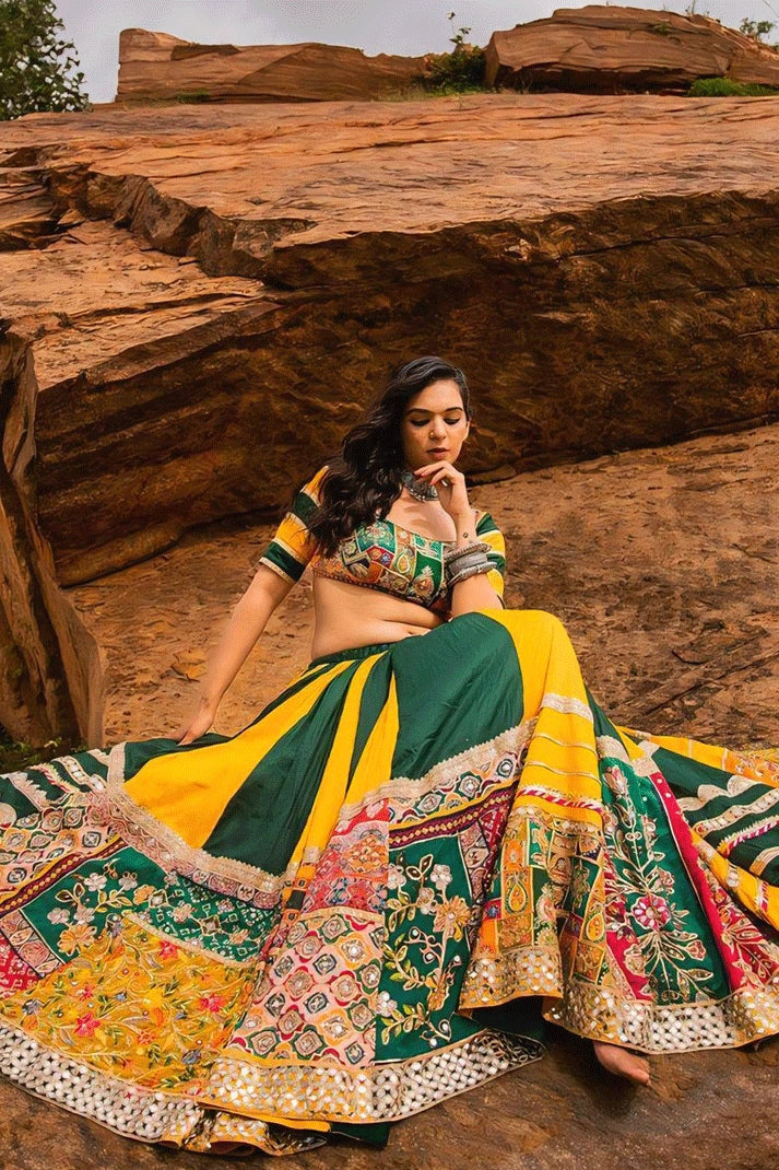 yellow green lehenga choli for garba