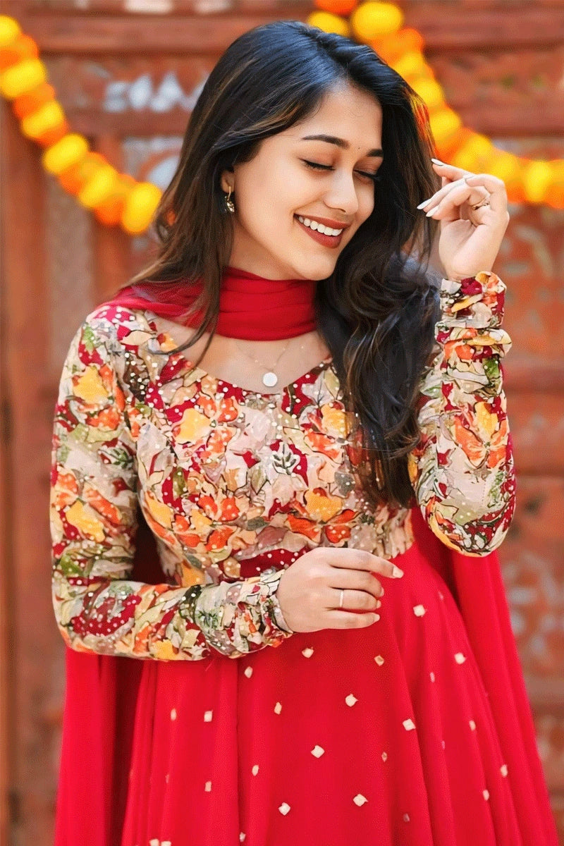 embroidery red gown for women