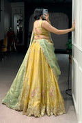 embroidery work haldi lehenga