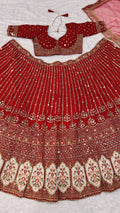 embroidery work red bridal lehenga for wedding