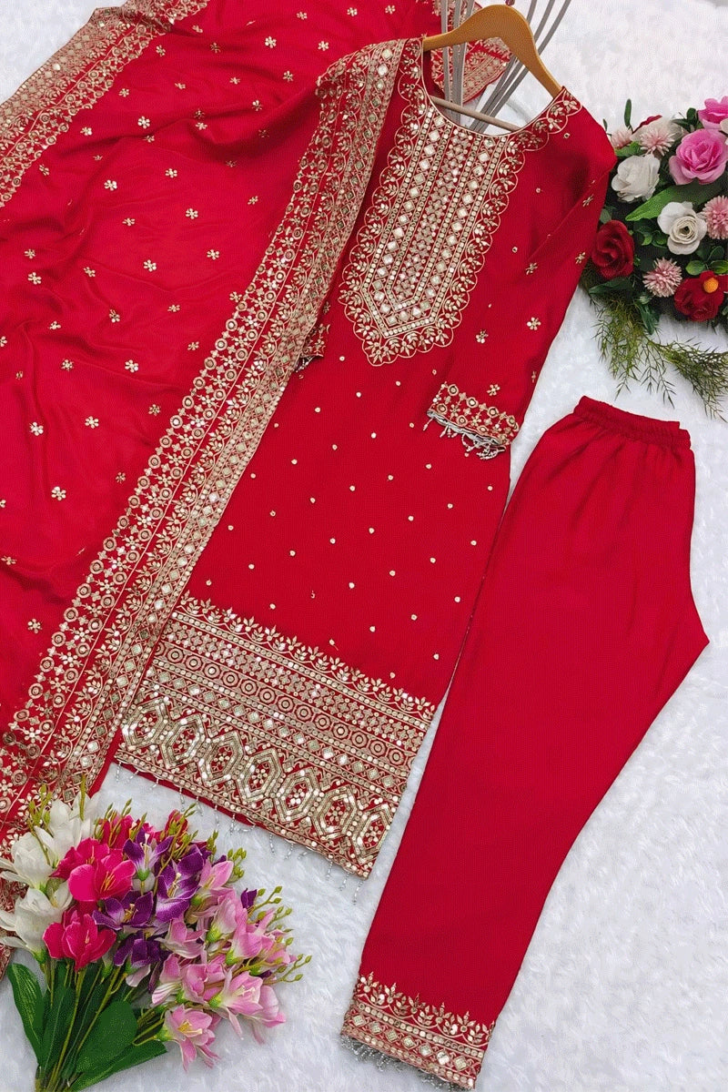 Embroidery Work Red Dress For Karwa Chauth - Anaya Designer Studio Embroidery Work Red Dress For Karwa Chauth - Anaya Designer Studio