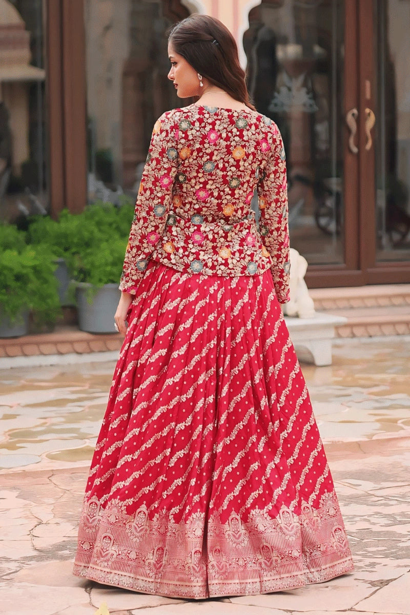 embroidery work red colour kori gown 