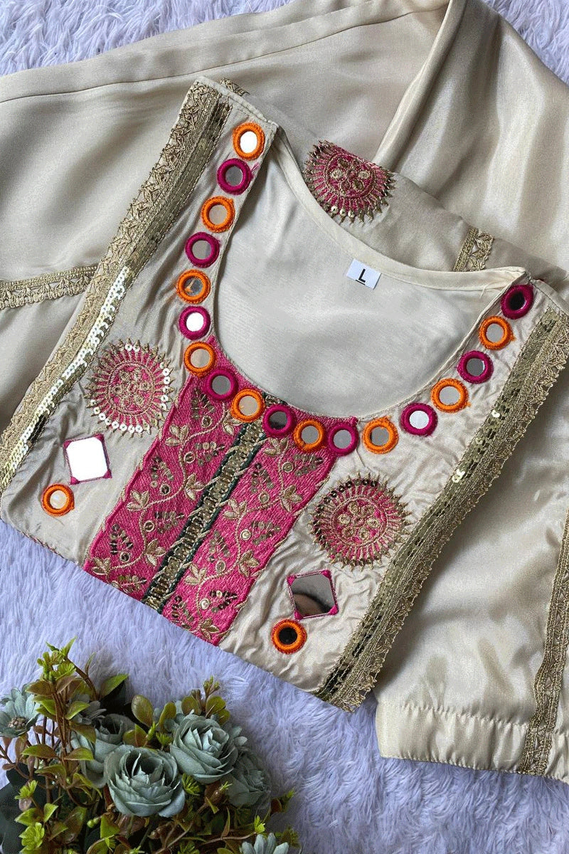 ethnic mirror work top palazzo
