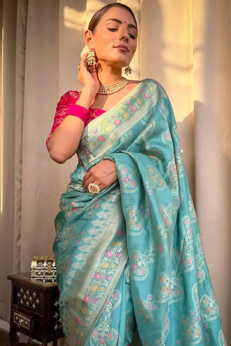 sky blue color saree for women