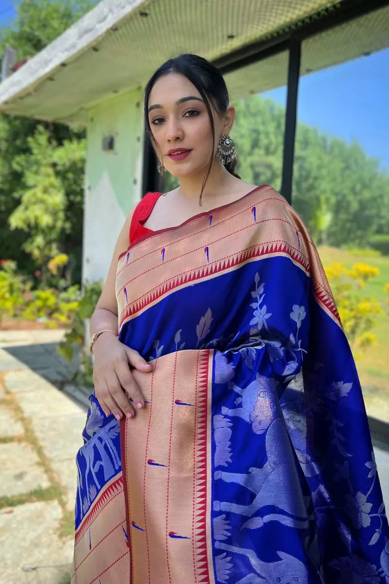 dark blue paithani saree for girls