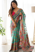 firozi color organza saree