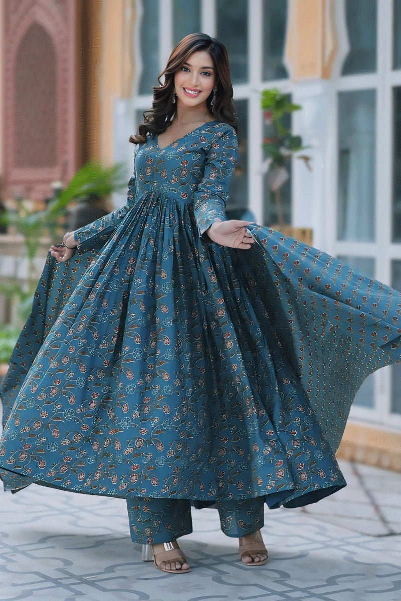 Cotton Long Gown With Dupatta For Summer Cotton Long Gown With Dupatta For Summer