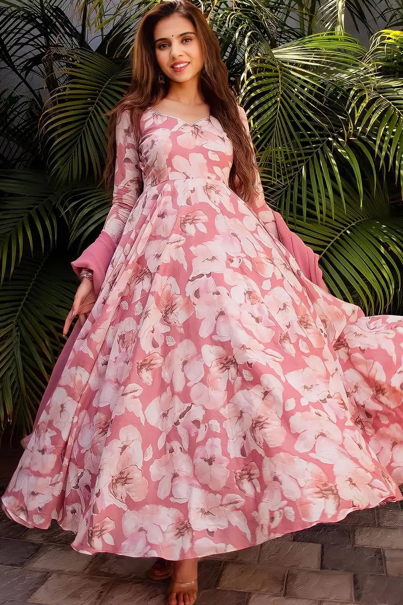 baby pink floral printed gown
