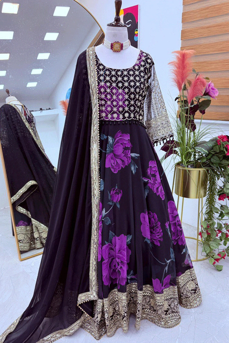 flower design long gown for wedding 