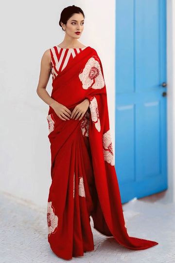 flower designer red saree