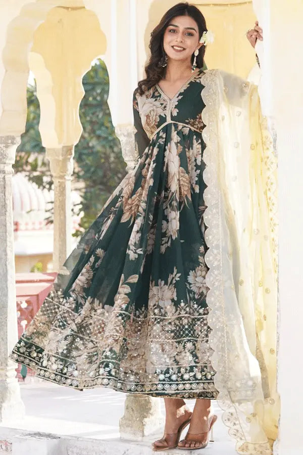 full sleeves gown with dupatta 2024