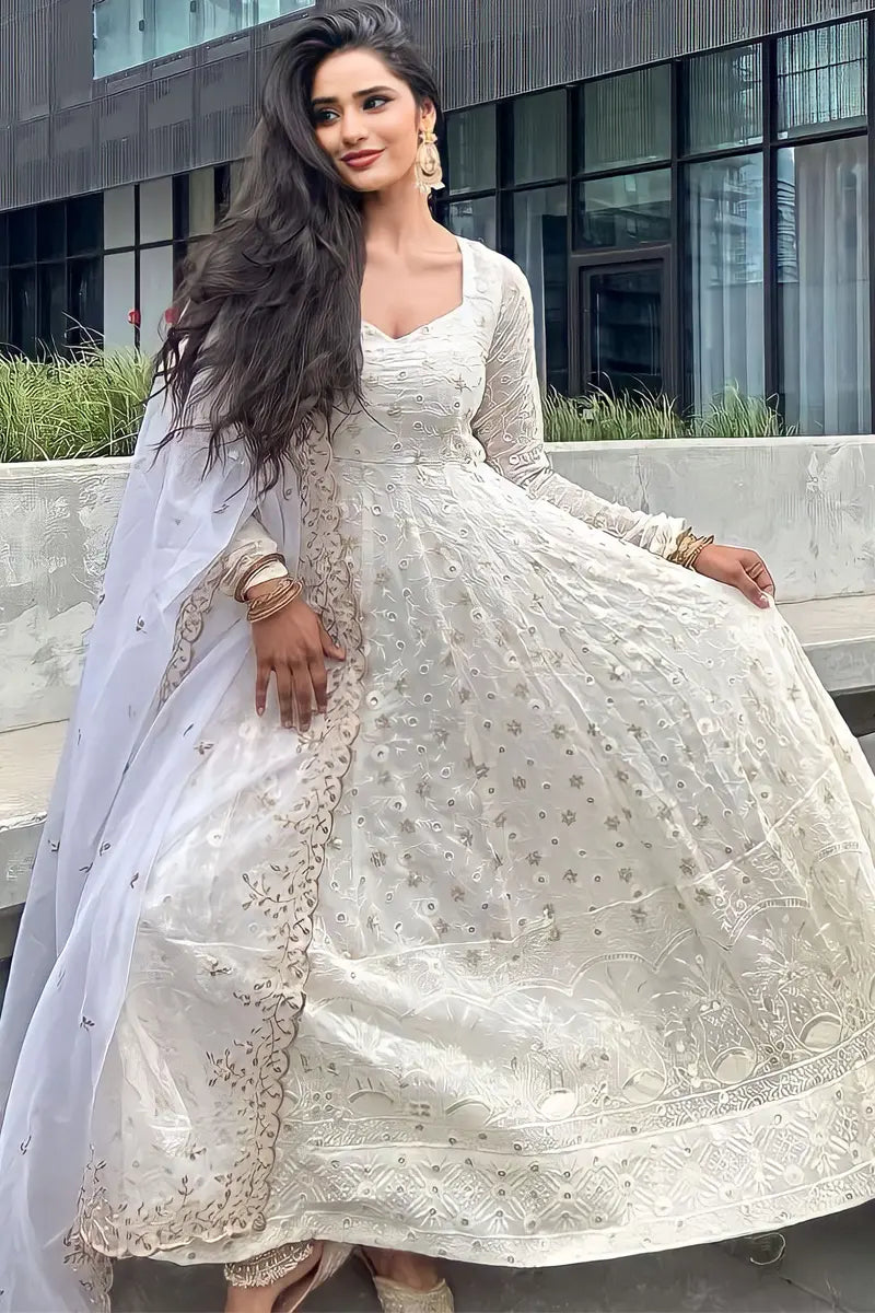 full sleeves gown with dupatta
