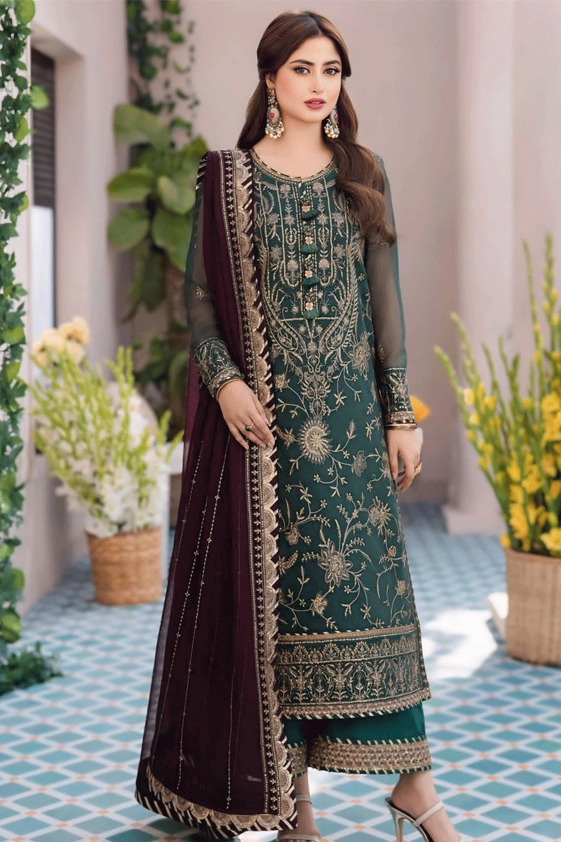 full sleeve green dress with maroon dupatta for diwali