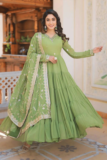5 Layer Light Green Colour Gown For Diwali Special Outfits - Anaya Designer Studio 5 Layer Light Green Colour Gown For Diwali Special Outfits - Anaya Designer Studio