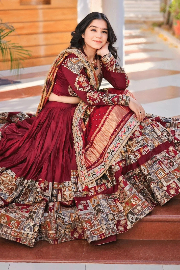 full sleeve maroon chaniya choli 