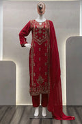 full sleeve red colour ready to wear dress for karwa chauth