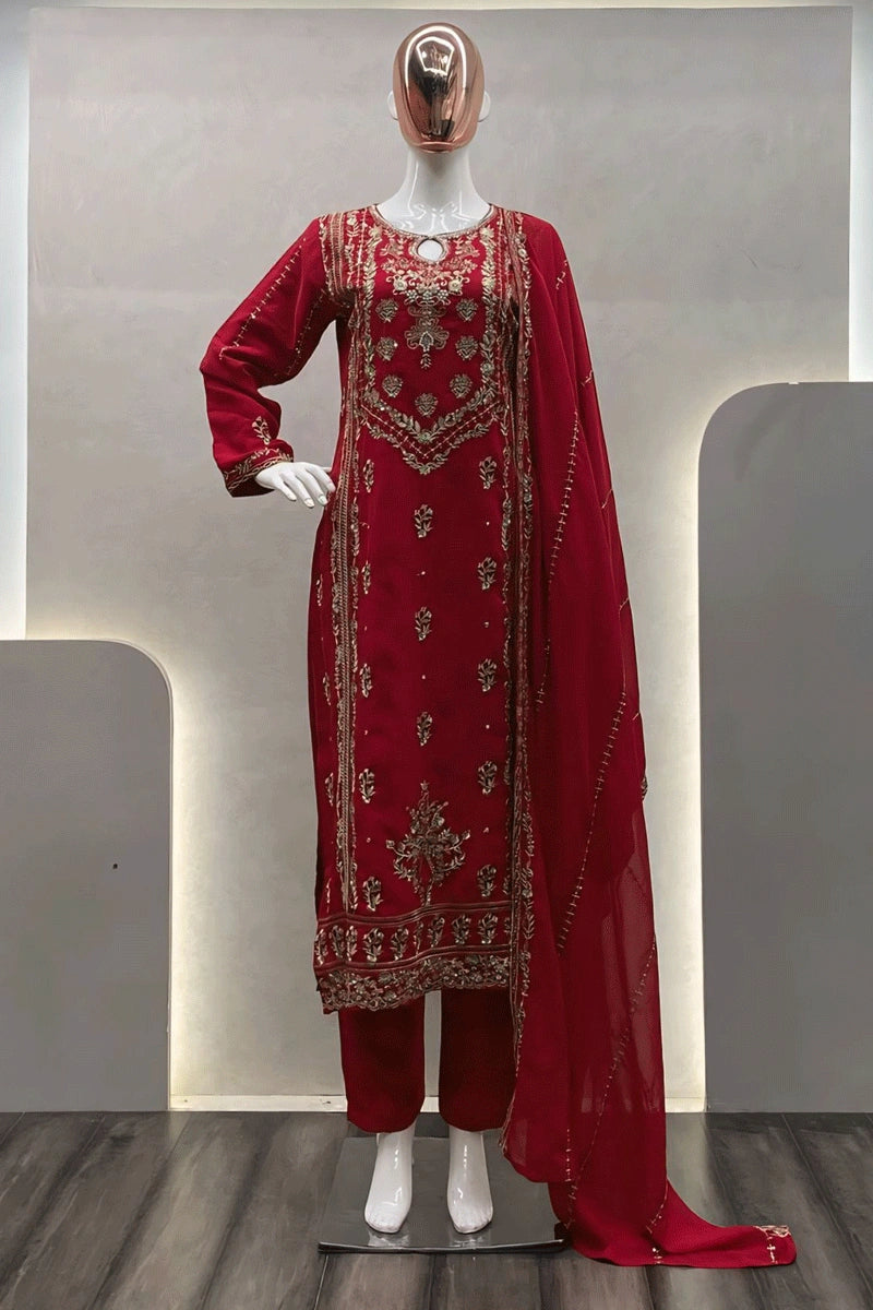 full sleeve red colour ready to wear dress for karwa chauth