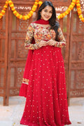 full sleeve red gown for durga puja