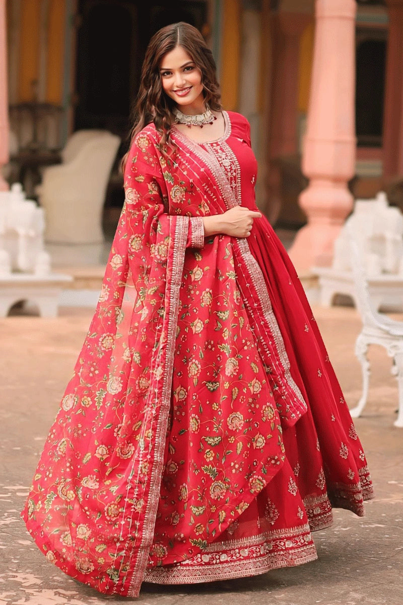 full sleeve red gown for karwa chauth