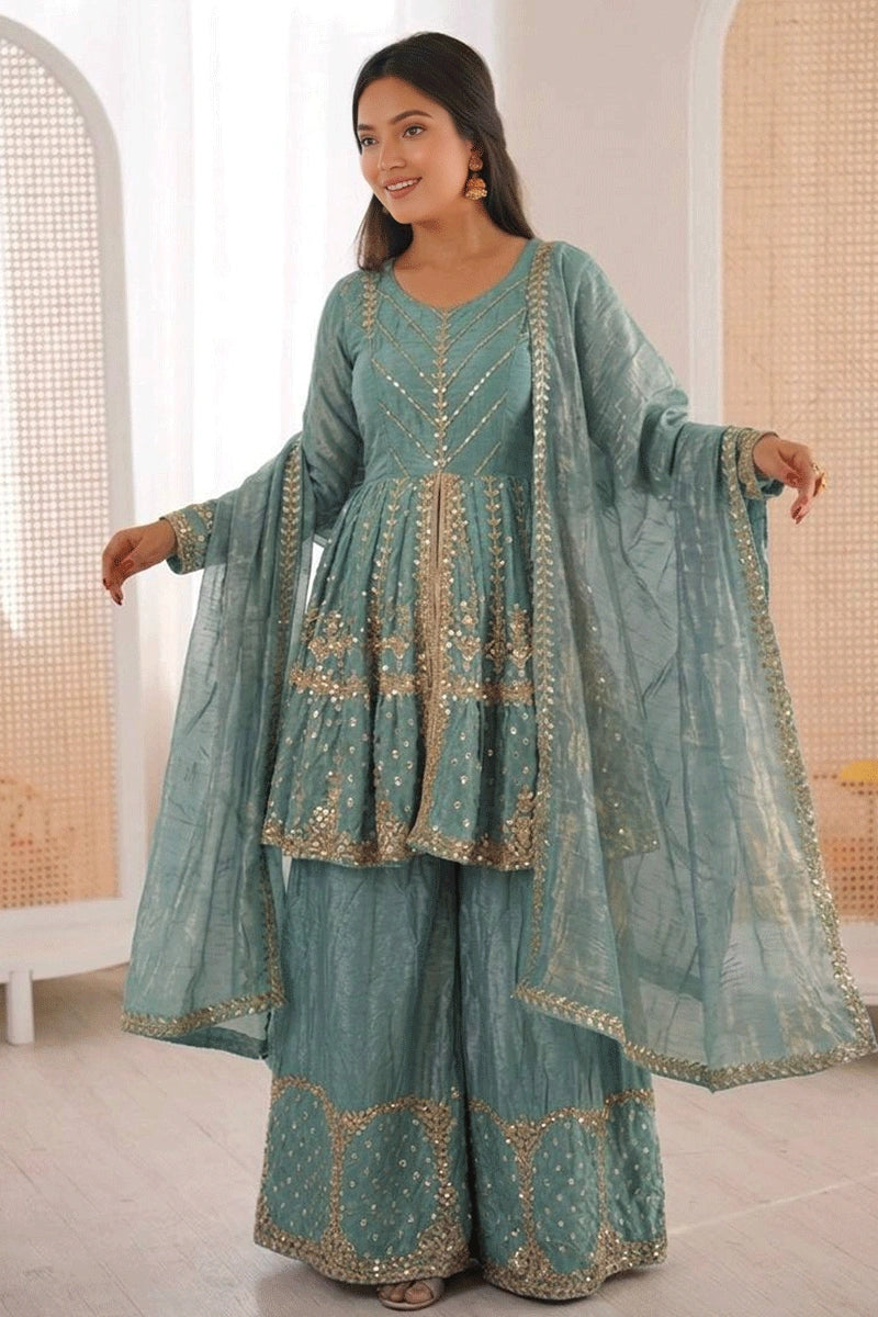 full sleeves plazo suit