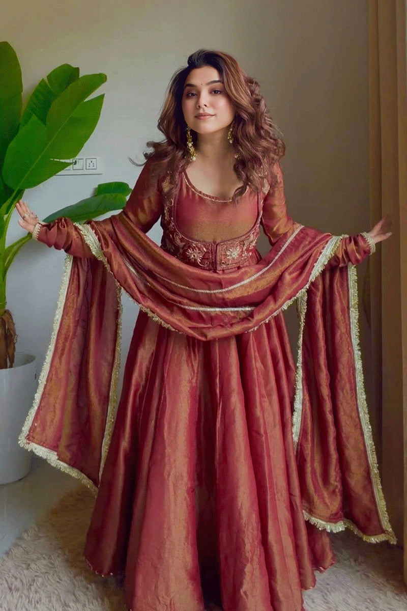 full sleeves silk anarkali suit