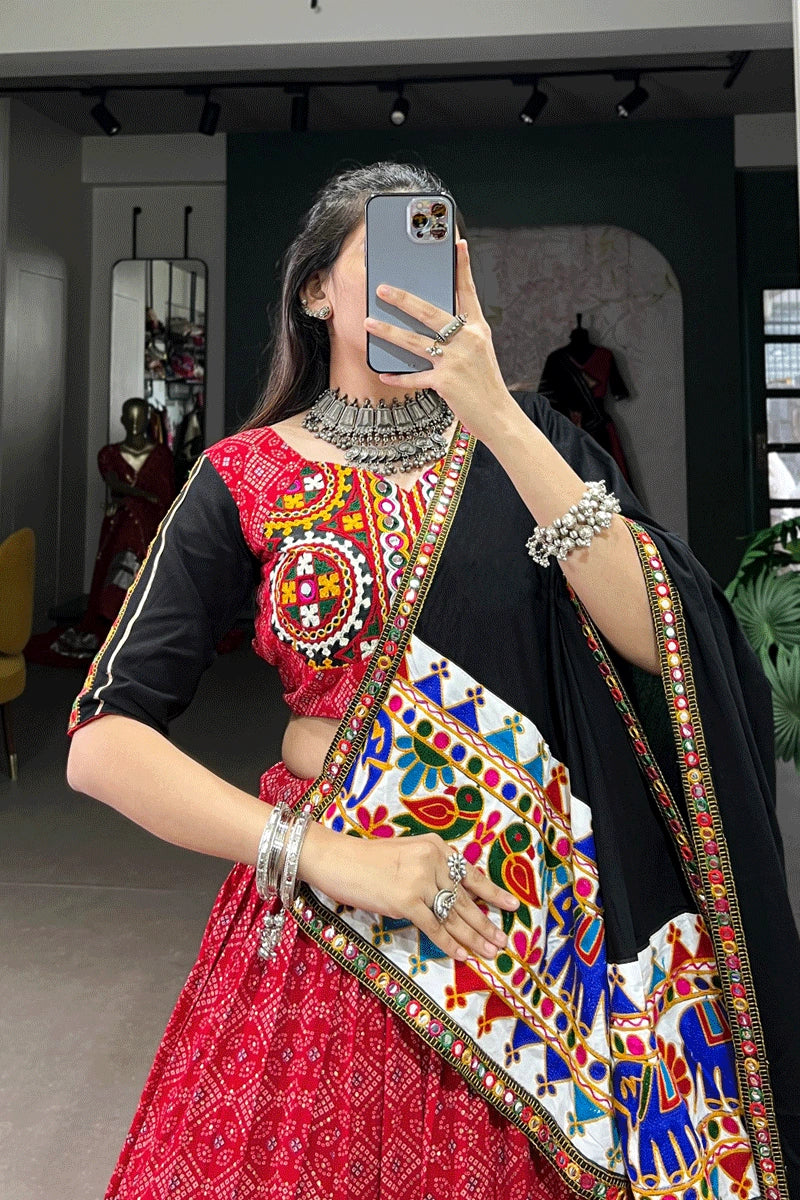 gamthi work lehenga with mirror work