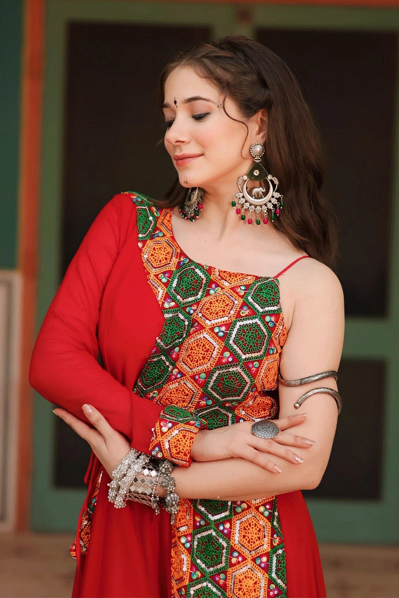 sleeveless red gown for garba