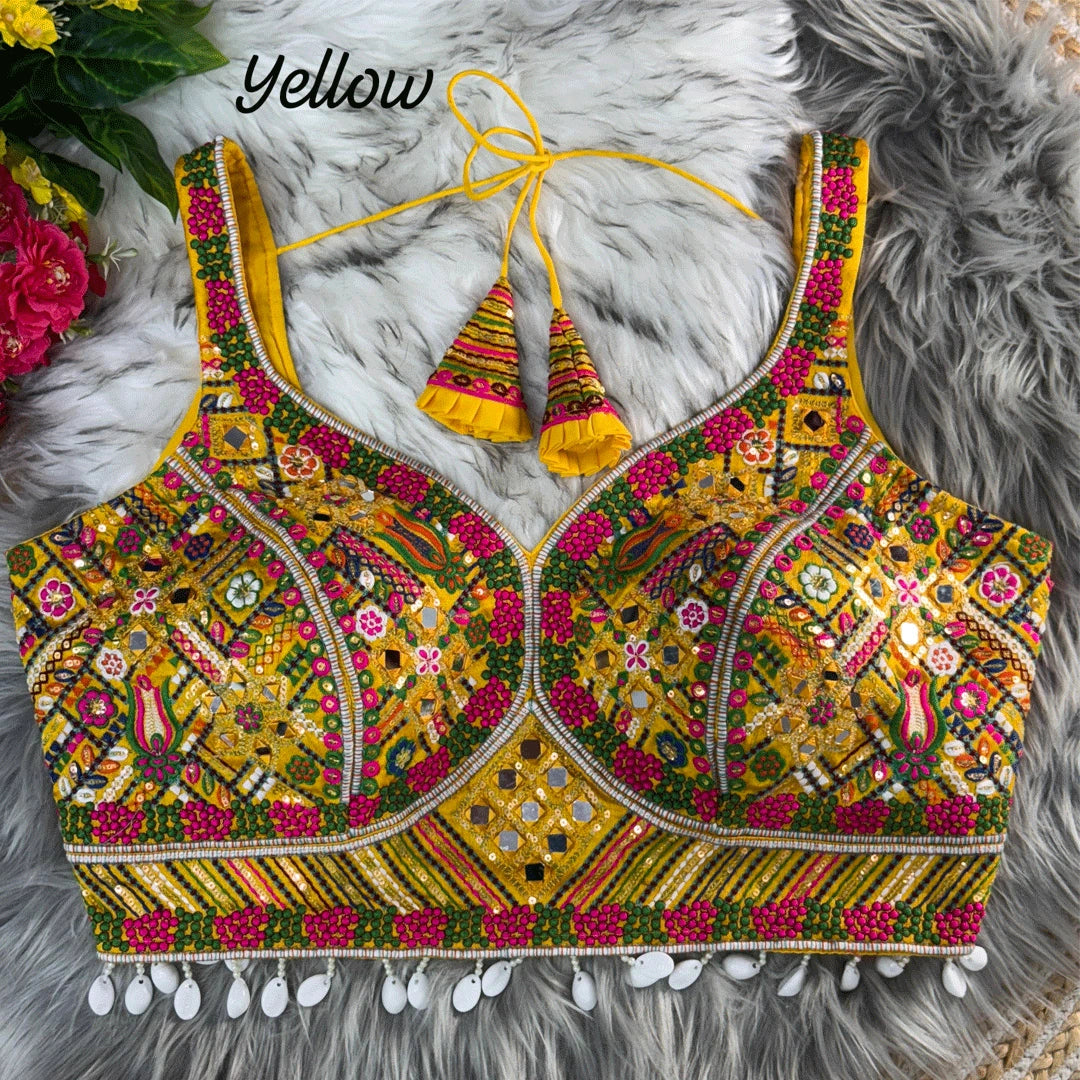 gamthi work yellow blouse for navratri