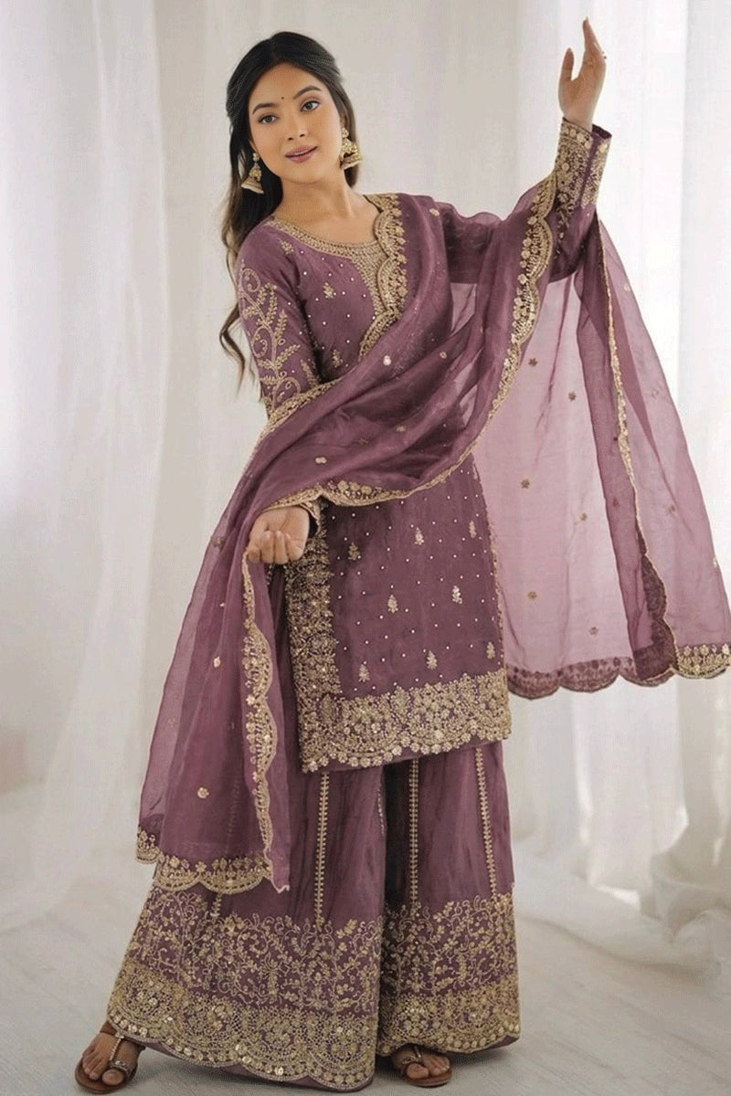 festive silk sharara suit