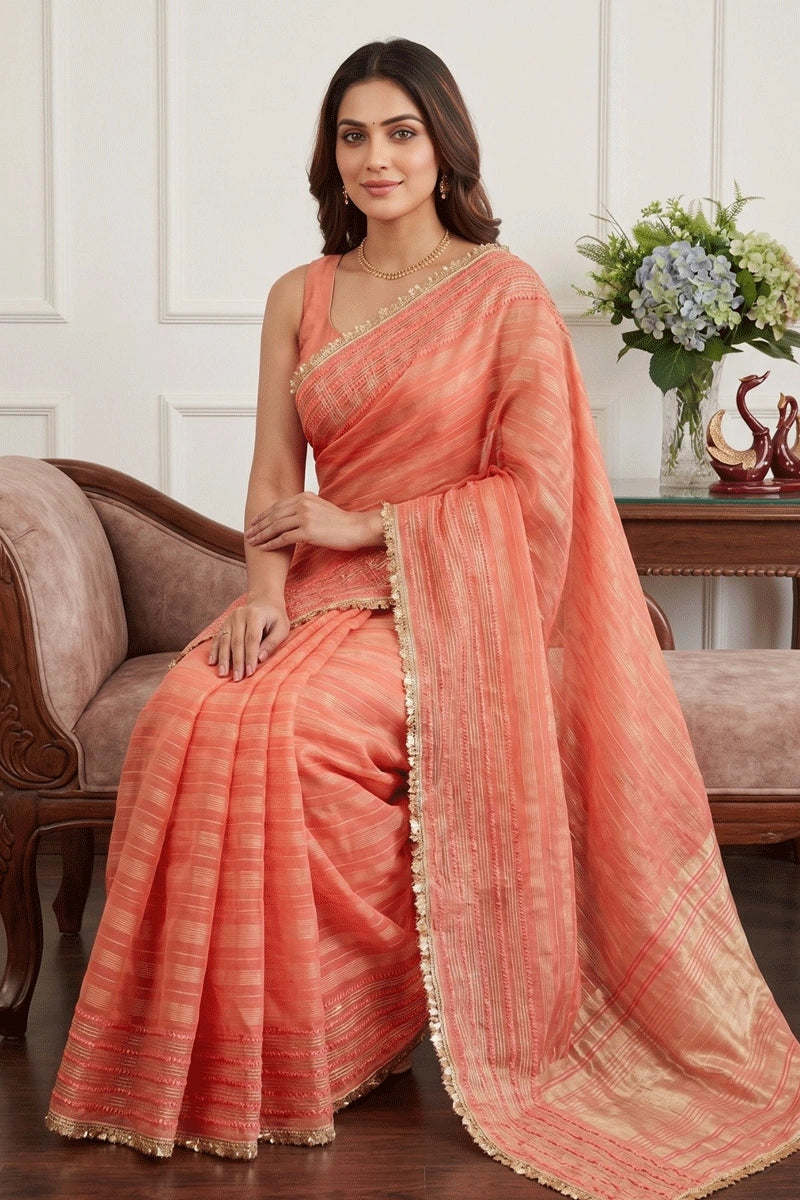latest tissue silk saree for ganesh pooja