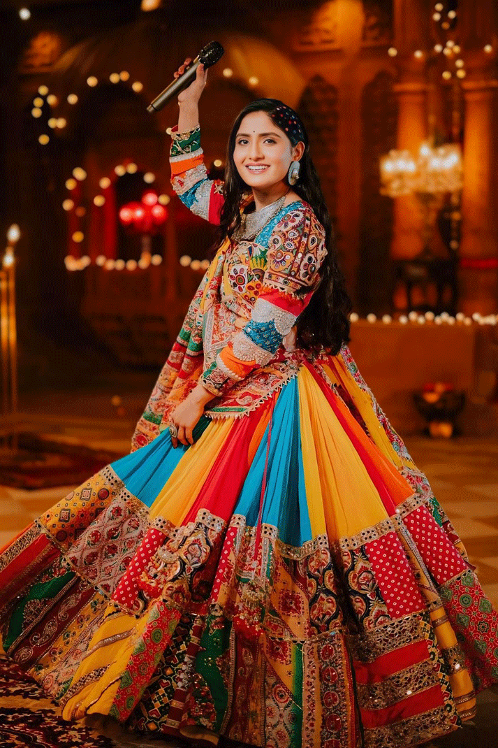 geeta rabari multi_colour_chaniya_choli_for_garba_night_with_gita_rabari