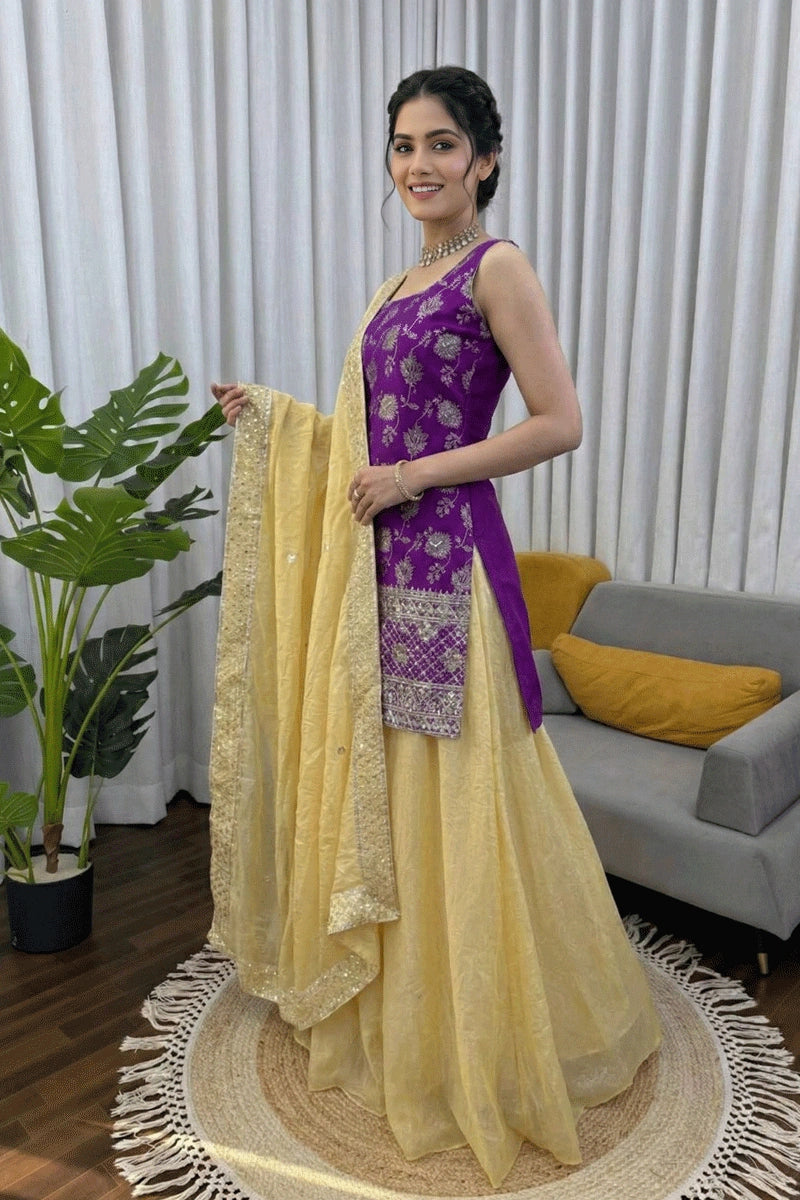 designer jacquard silk plazzo suit