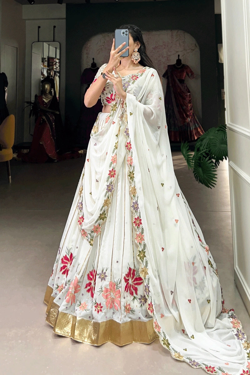 white georgette lehenga choli